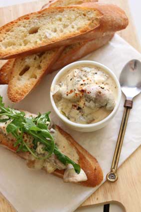 Mushroom Stroganoff on Bruschetta