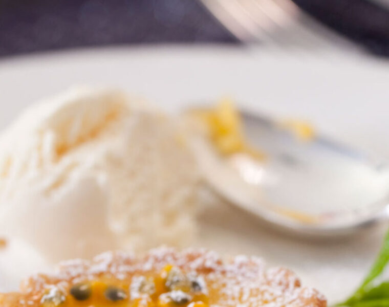 Passion Fruit and Lime Tart with Vanilla Bean Ice Cream