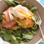 Pea and Potato Cakes with Gypsy Ham and Poached Eggs