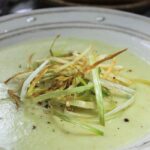 Vichyssoise topped with Fried Potatoes and Leeks