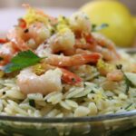 Garlic Prawns on Lemon and Herb Orzo