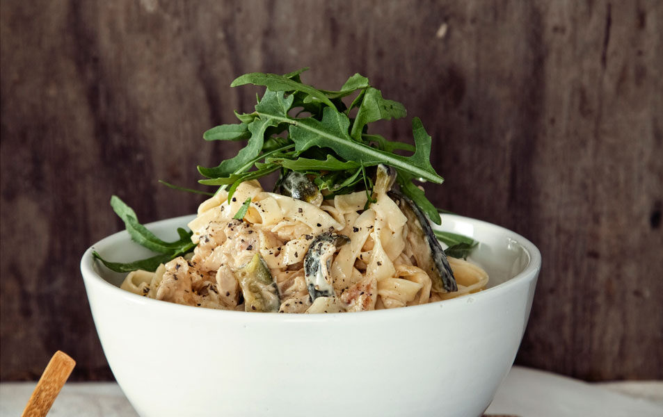 Tagliatelle served with baby marrow and creamy lemon sauce