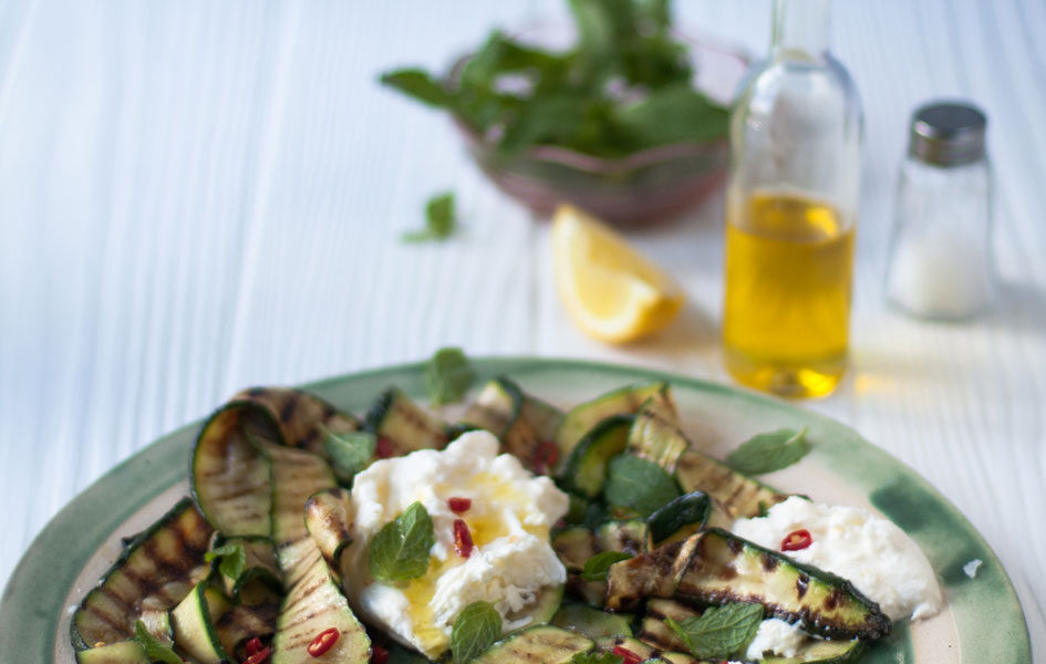 Grilled Courgette, Mint and Burrata Salad