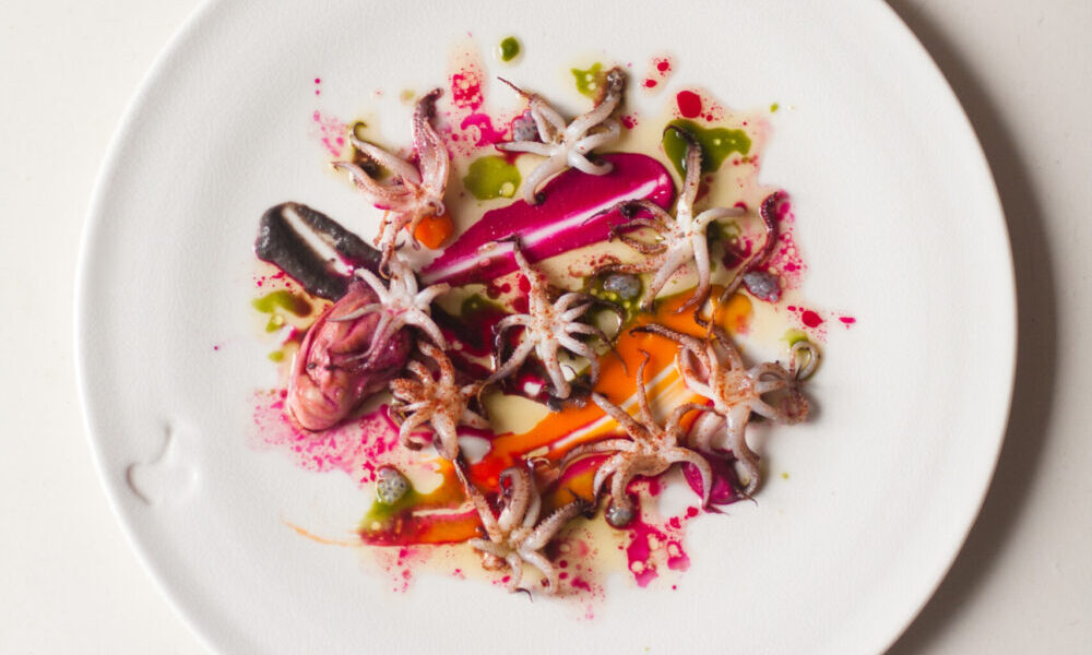 Pickled Roasted Squid Heads with Beetroot and Carrot