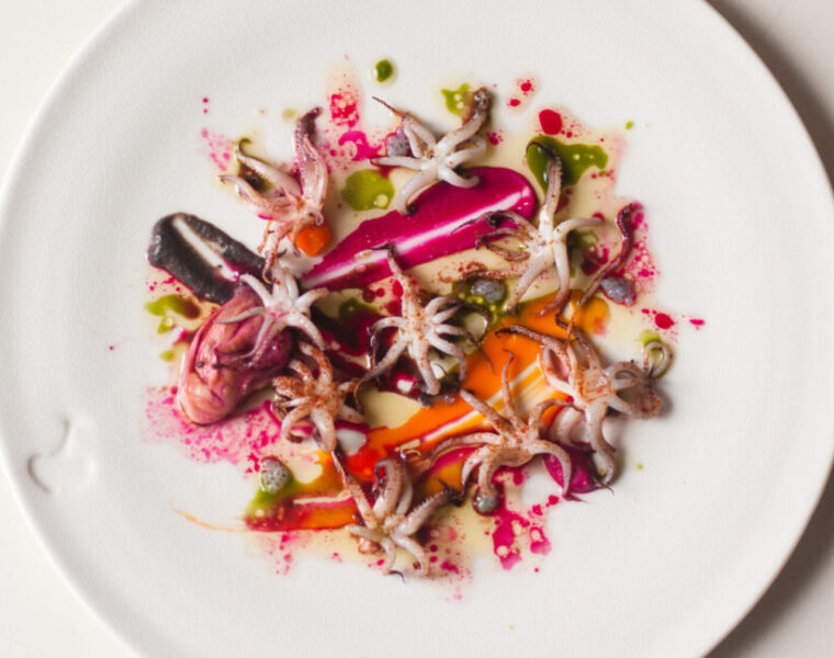 Pickled Roasted Squid Heads with Beetroot and Carrot