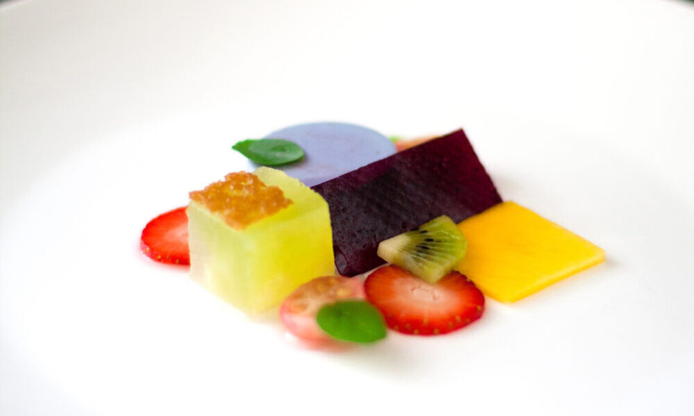 ‘Fruit Salad’ with Panna Cotta and Blueberry Leather