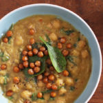 Curried Gem squash Soup & toasted chickpea ‘croutons’