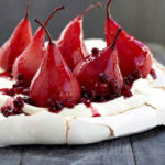 Pavlova with Poached Pears and Pomegranate