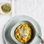 Rainbow Carrot & Pea Risotto with Lemon Dill Pesto