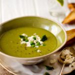 Fresh Pea and Mint Soup with Garlic Bruschetta