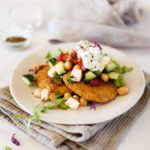 ‘Chicken’ Stack Topped with Tzatziki & Chickpea Salad