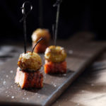 Pork belly skewers with baby roasted apples canape recipe