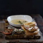creamy onion and burnt sage soup with camambert croque monsieur