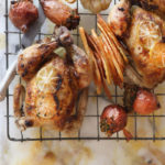Rustic Roasted Baby Chickens with Herb Stuffed Baby Onions