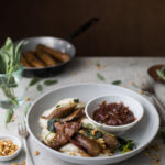 Garlic & Sage Fry’s Braai Sausages on Cauliflower Purée with Onion Gravy