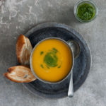 Roasted Carrot Soup with Carrot Top Pesto