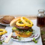 Vegan Burgers with Hummus and Polenta Onion Rings
