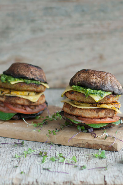 Fry’s Chicken-Style Burger Mushrooms Rocket Pesto