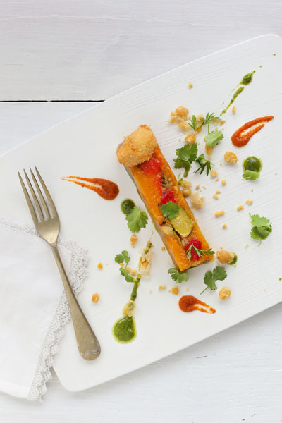 Roasted Vegetable Terrine with Crispy Fried Cashew Cheese