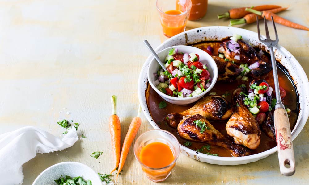 carrot & Sriracha marinated chicken with salsa