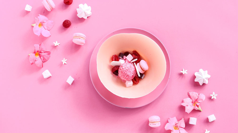 Pink Chocolate Dessert Bowls with Berries