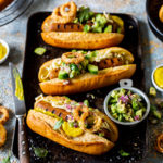 Loaded Hot Dogs With Curried Mustard and Fried Onion Rings
