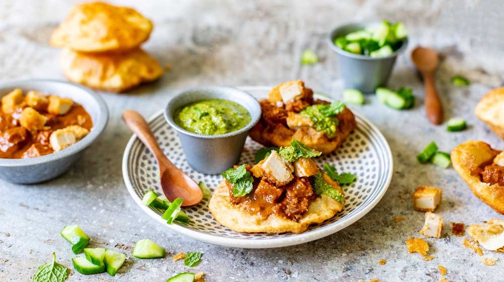Vegan Nugget Puris with Green Chutney