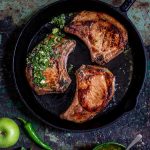 Reverse Sear Pork Rib Chops with Jalapeño and Green Apple Chimichurri
