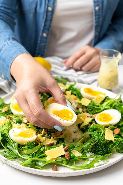Shaved Lemon Broccoli and Wild Rocket Salad with Jammy Eggs