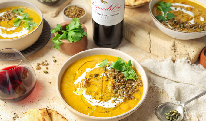 Pumpkin and Lentil Coconut Curry paired with Leopard's Leap Cabernet Sauvignon