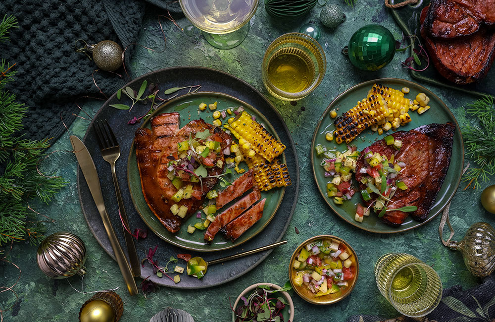 Christmas pork recipes shot by Crush Magazine for SA Pork | Image featuring Grilled Gammon Steaks with Pineapple Salsa
