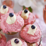 Pongrácz Cupcakes with Raspberry Frosting and White Chocolate Ganache with Sparkling Sugar