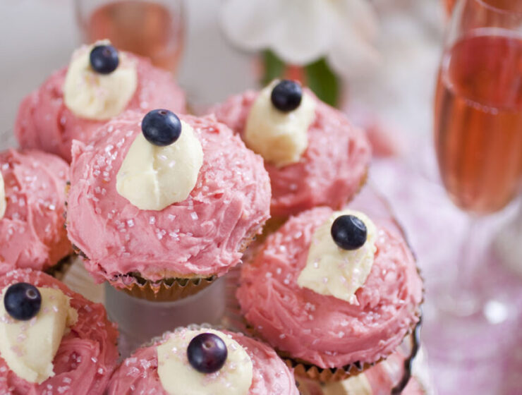 Pongrácz Cupcakes with Raspberry Frosting and White Chocolate Ganache with Sparkling Sugar