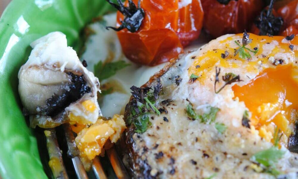 Baked Brown mushroom breakfast surprise