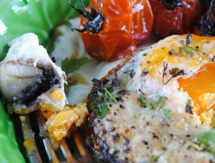 Baked Brown mushroom breakfast surprise