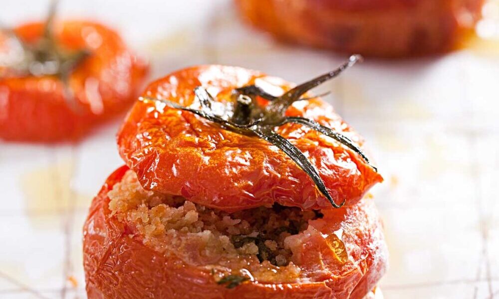 Plump Tomatoes Stuffed with Toasted Breadcrumbs, Garlic and Anchovy