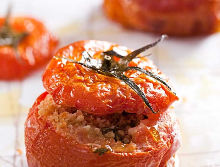 Plump Tomatoes Stuffed with Toasted Breadcrumbs, Garlic and Anchovy