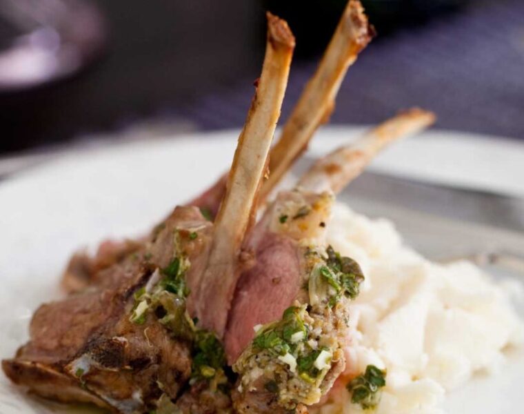 Rosemary, Garlic and Parmesan-crusted Lamb Cutlets with Salsa Verde