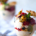 Bircher Muesli with Seasonal Fruit & Caramelised Almond Crunch. A healthy yet super scrumptious breakfast option.