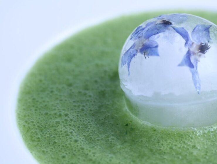 Green Gazpacho with Flowered Ice Cubes