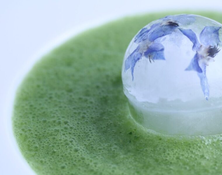 Green Gazpacho with Flowered Ice Cubes