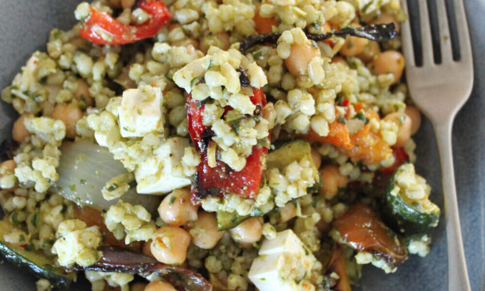 Warm Barley and Chickpea Salad with Roasted Vegetables
