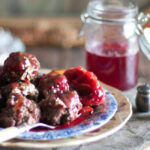 Meatballs with a Plum Glaze and Black Sesame Seeds