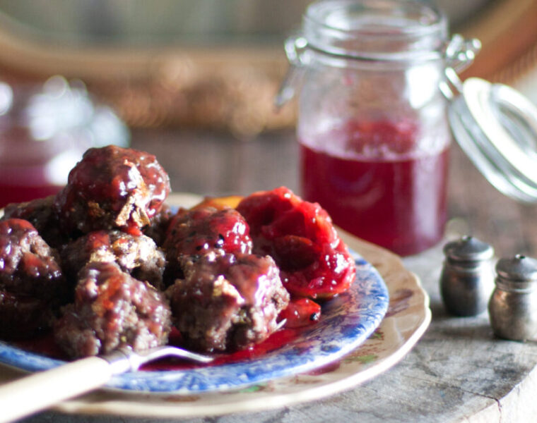 Meatballs with a Plum Glaze and Black Sesame Seeds