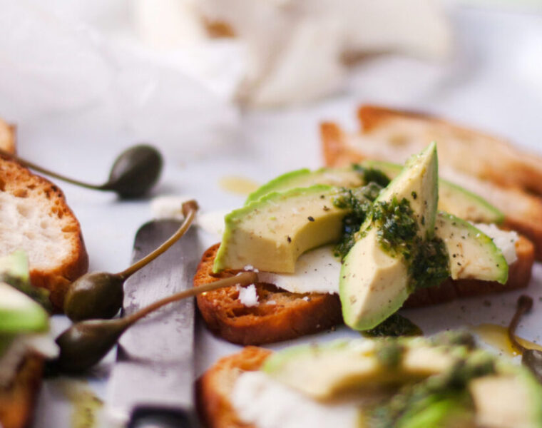 Goat’s Cheese Crostini with Salsa Verde Drizzle