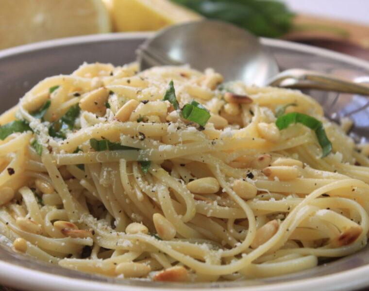 Linguini with Lemon, Basil, Parmesan and Toasted Pine Nuts