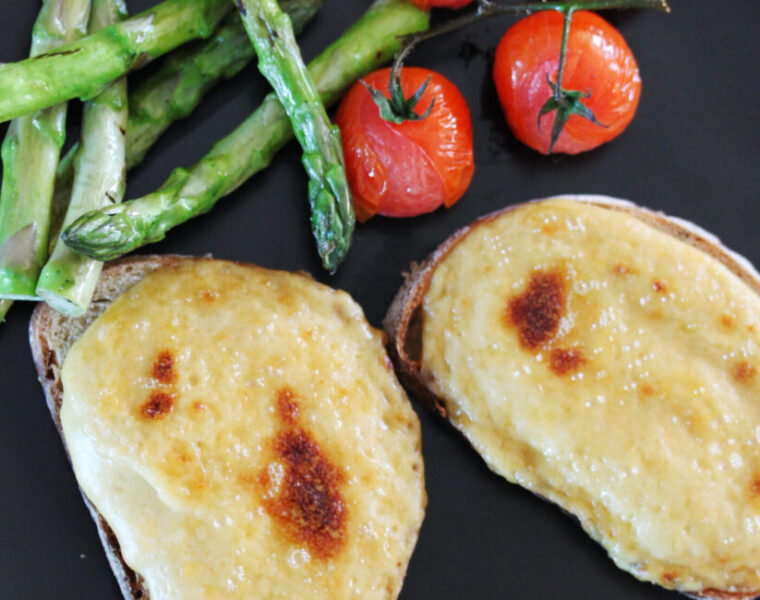 Welsh Rarebit with Grilled Asparagus and Roasted Tomatoes Recipe