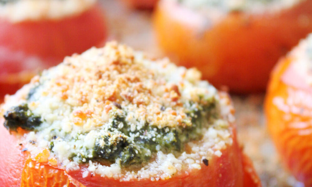 Roasted Tomatoes Stuffed with Spinach and Feta