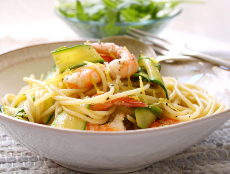 Spaghetti with Garlic and Lemon Prawns and Courgettes