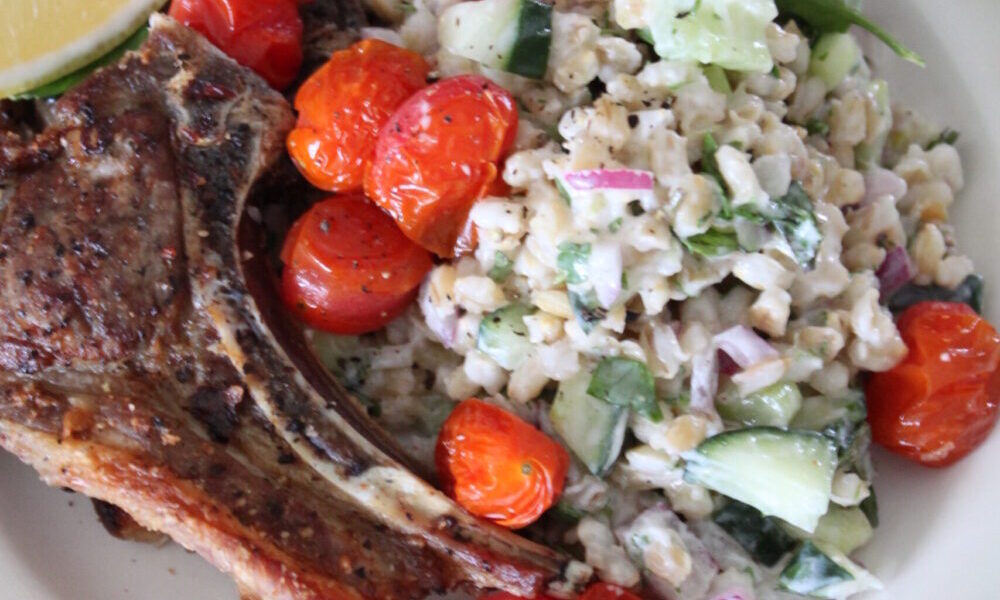 Grilled Lamb Chops with Barley Salad & Roasted Tomatoes. A definite crowd-pleaser!
